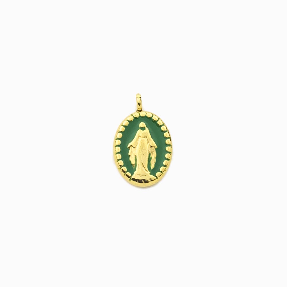 PENDENTE SANTO EM AÇO INOX DOURADO COM VERNIZ VERDE  18X11MM