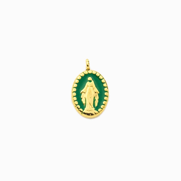 PENDENTE SANTO EM AÇO INOX DOURADO COM VERNIZ VERDE  18X11MM