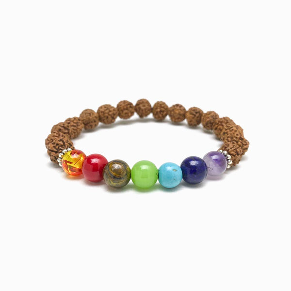 pulseira 7 chakras com rudraksha 8mm com fundo branco