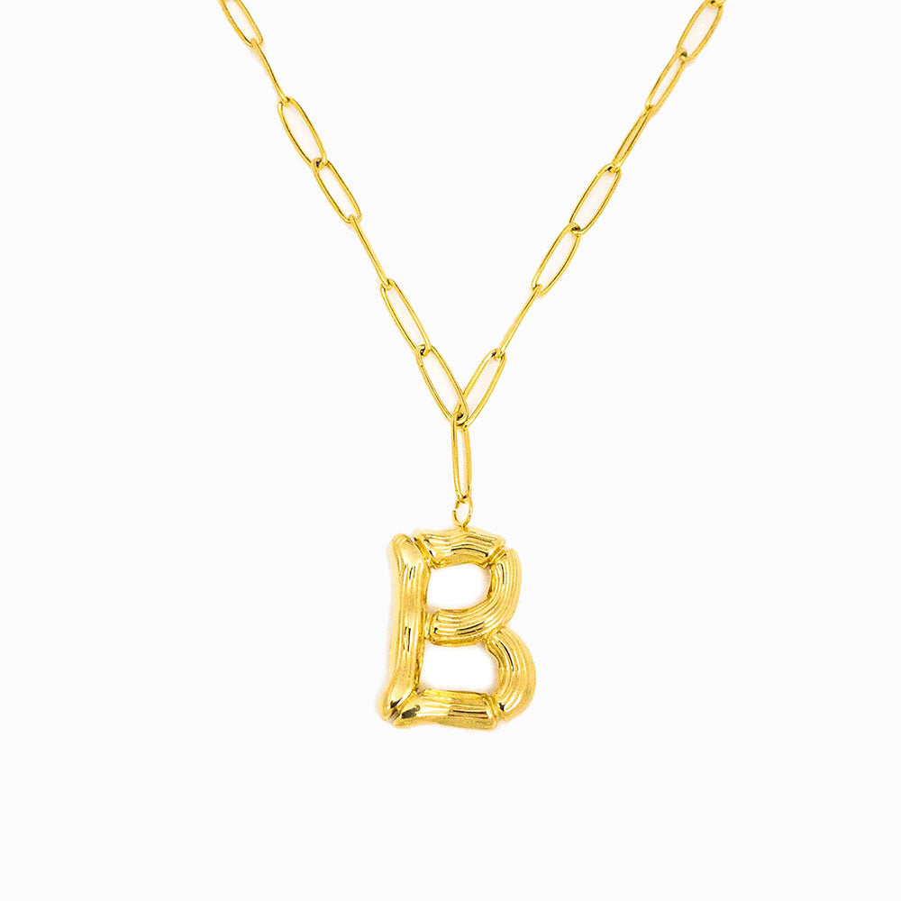 Colar aço inox dourado com letra B