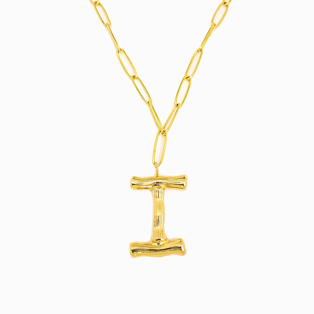 Colar aço inox dourado com letra I