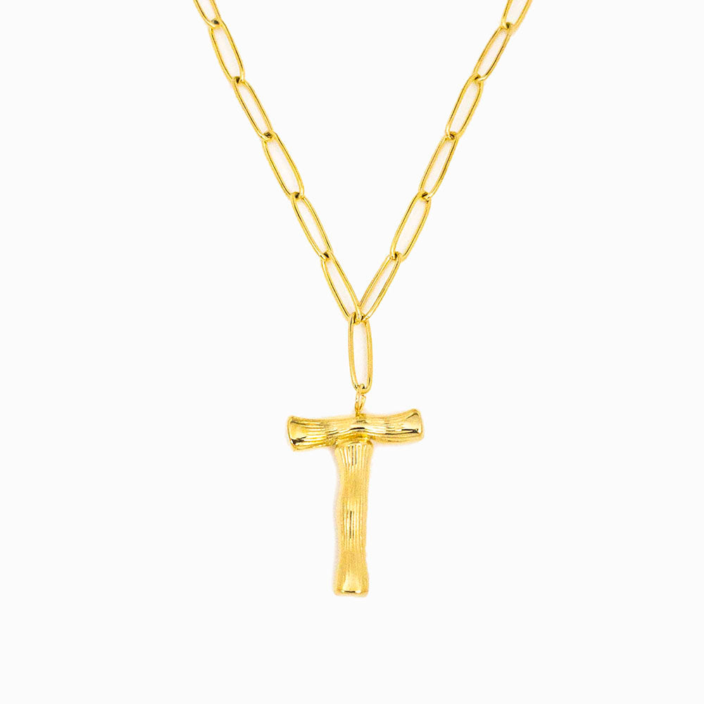 Colar aço inox dourado com letra T