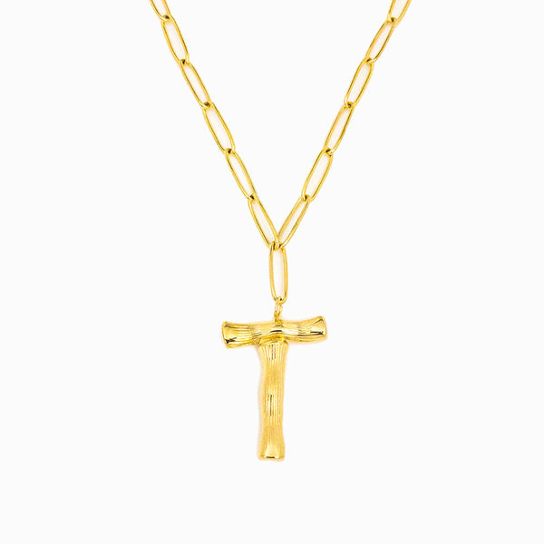 Colar aço inox dourado com letra T