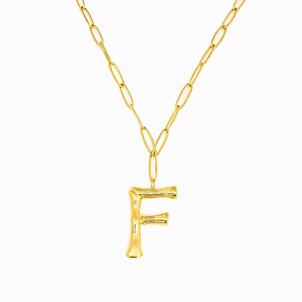 Colar aço inox dourado com letra F