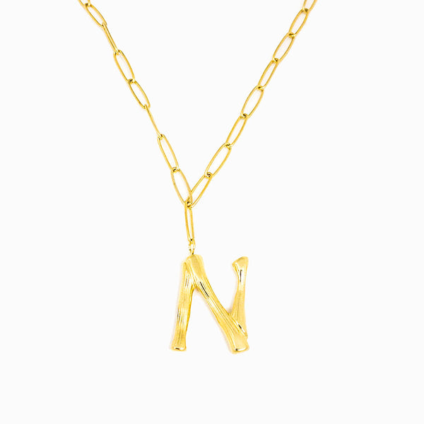 Colar aço inox dourado com letra N