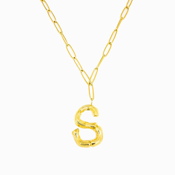 Colar aço inox dourado com letra S