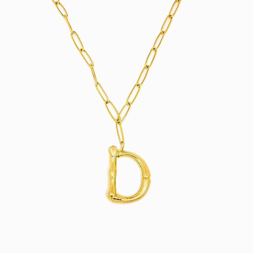Colar aço inox dourado com letra D