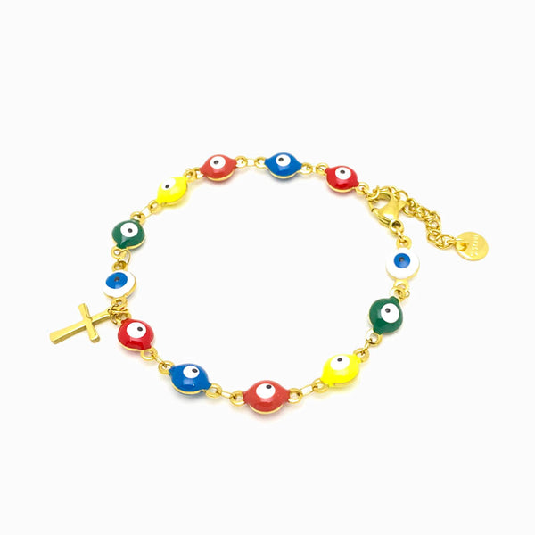 Pulseira aço inox dourado com olho turco