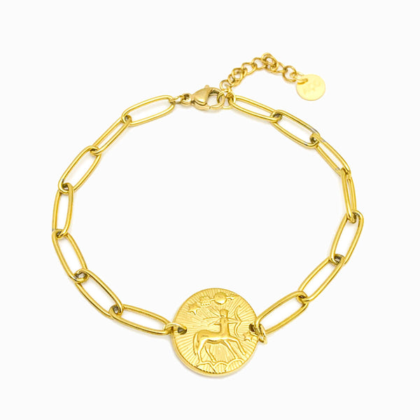 Pulseira aço inox dourado com signo sagitário