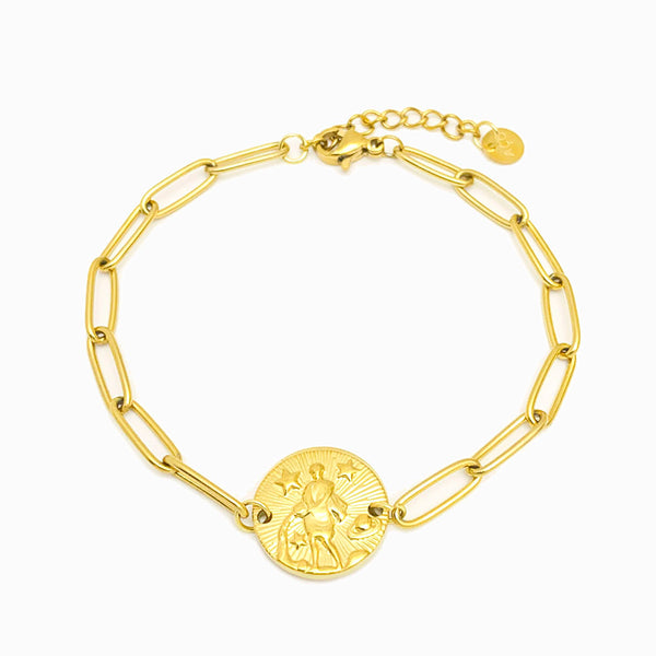 Pulseira aço inox dourado com signo aquário
