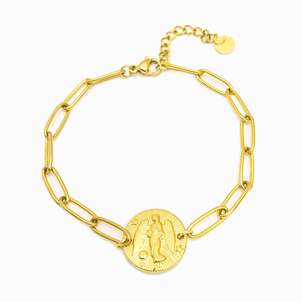 Pulseira aço inox dourado com signo virgem