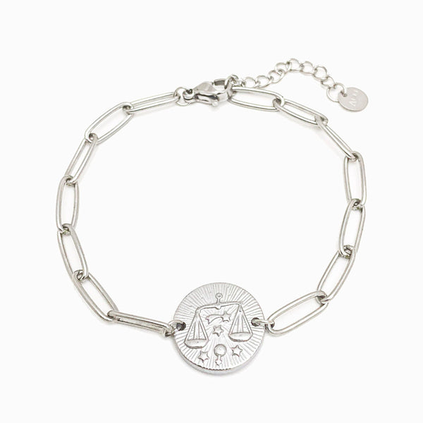 Pulseira aço inox prateado com signo balança