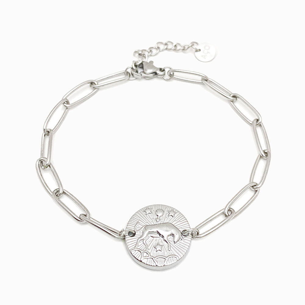 Pulseira aço inox prateado com signo touro