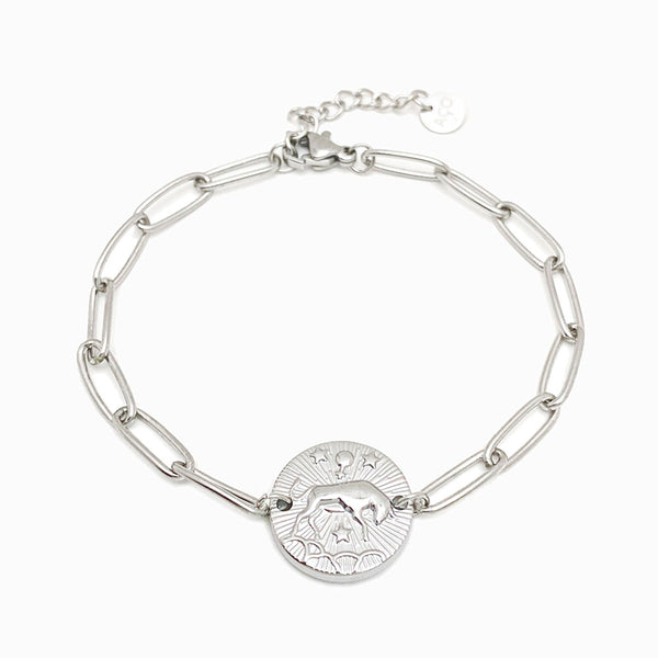 Pulseira aço inox prateado com signo touro