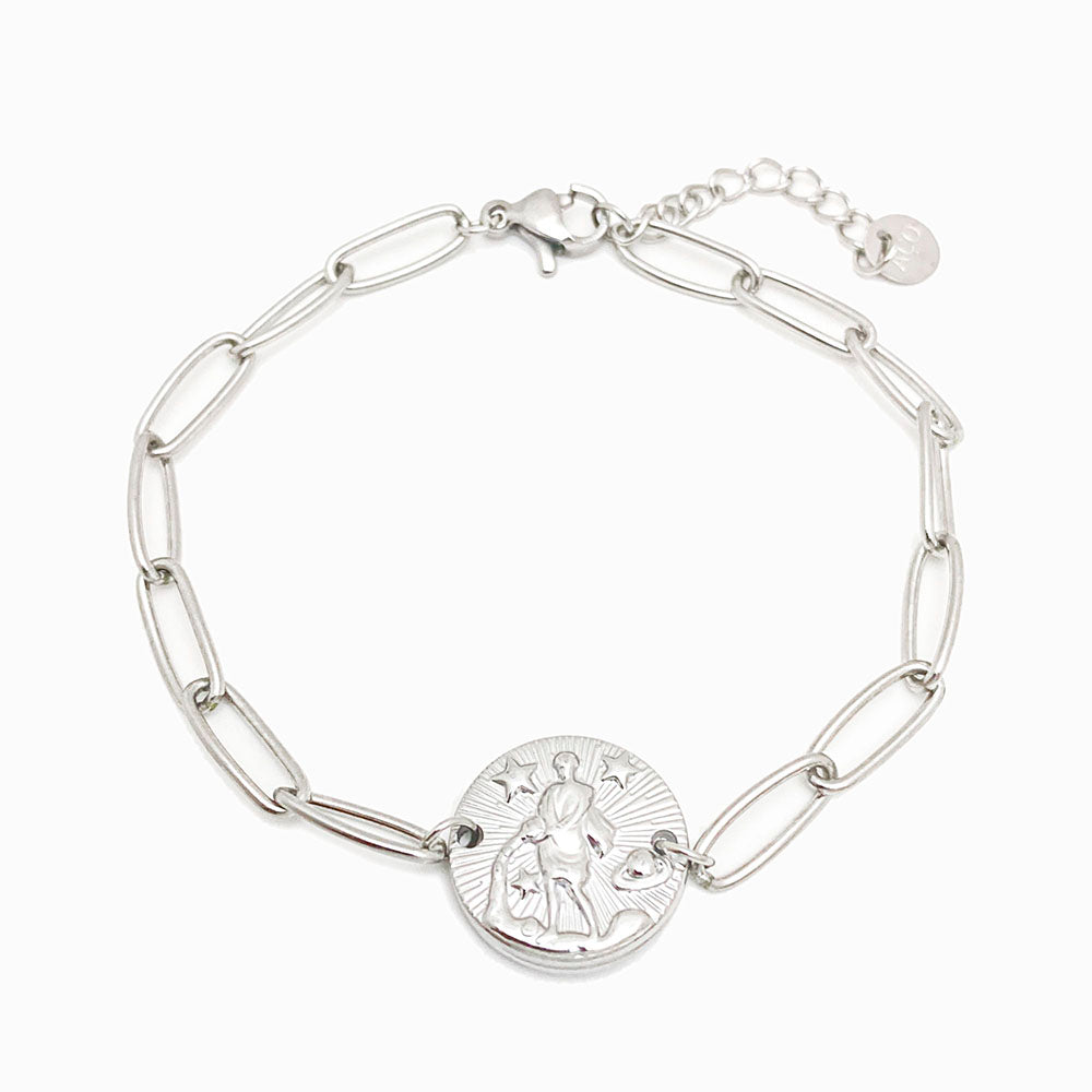 Pulseira aço inox prateado com signo aquário