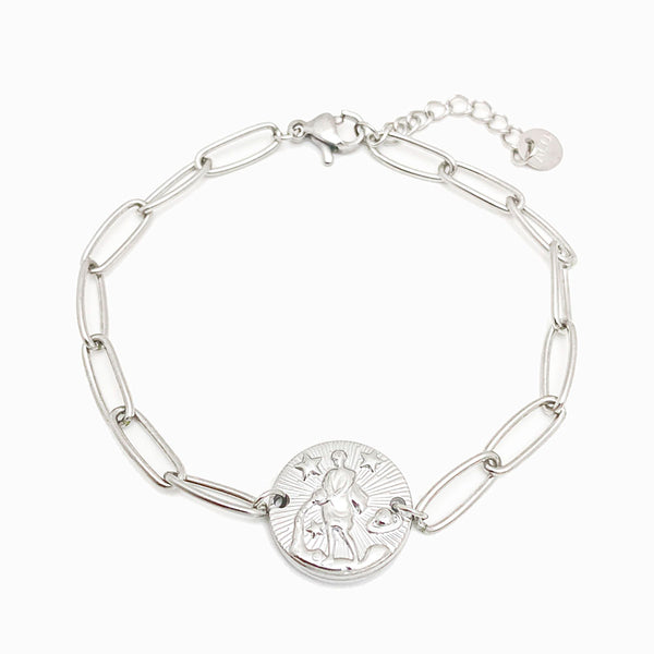 Pulseira aço inox prateado com signo aquário