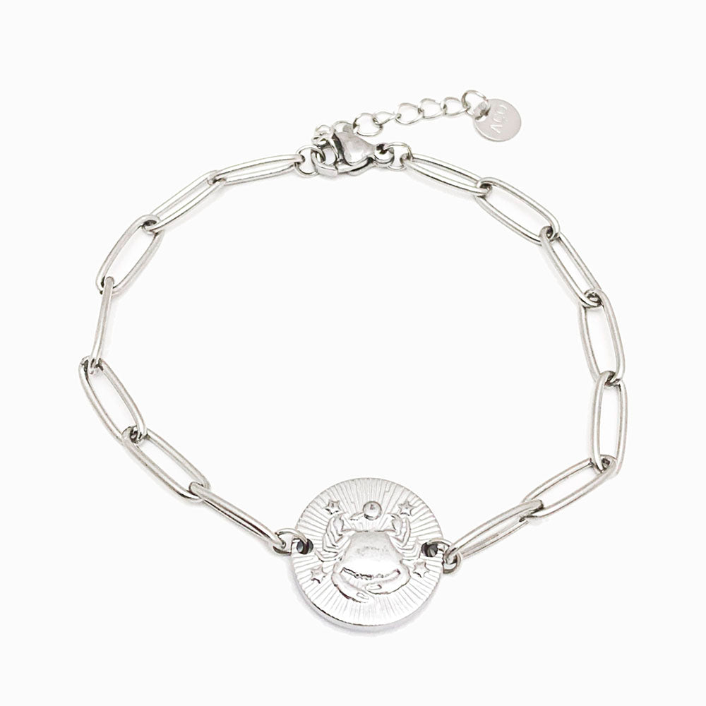 Pulseira aço inox prateado com signo caranguejo