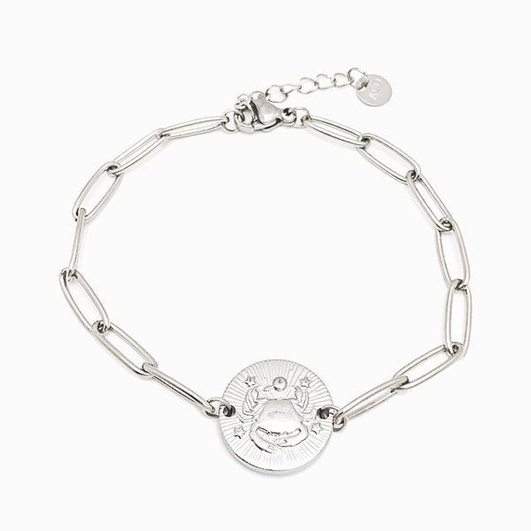 Pulseira aço inox prateado com signo caranguejo