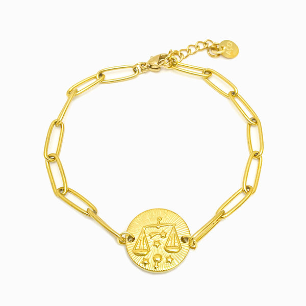 Pulseira aço inox dourado com signo balança