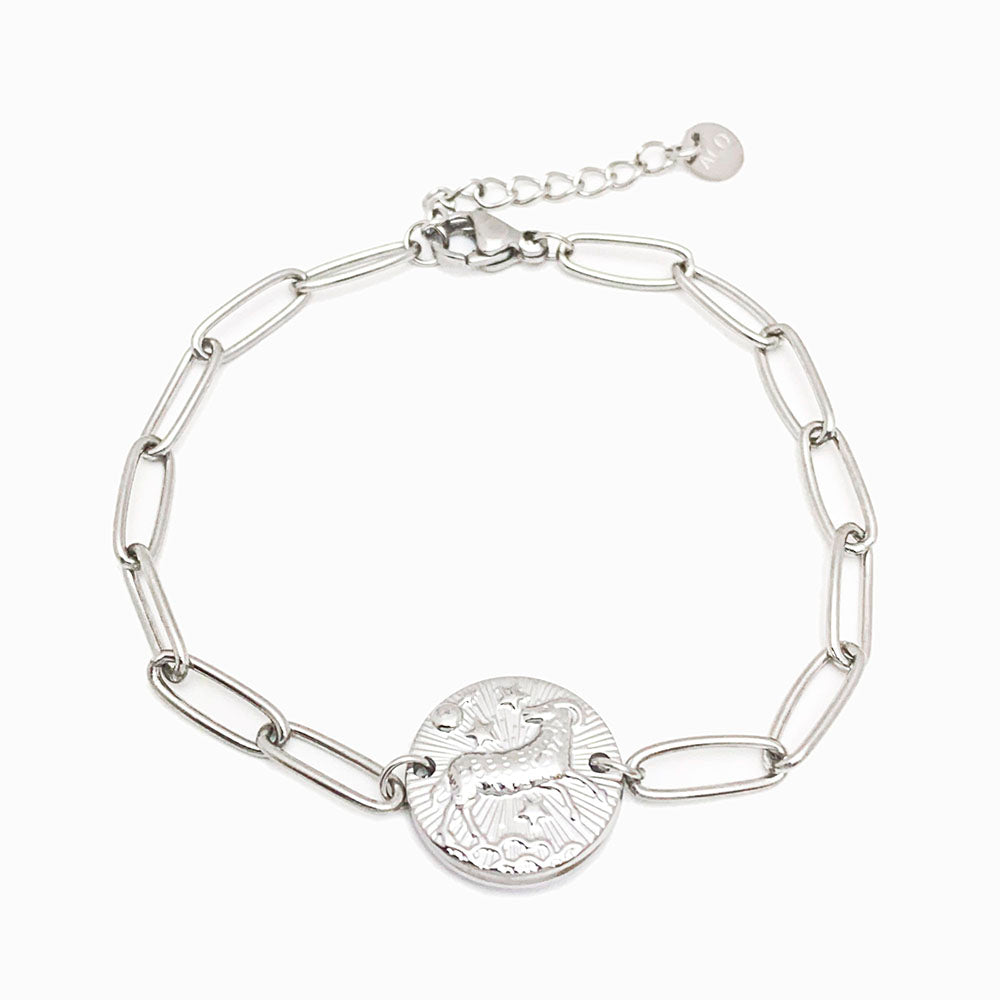 Pulseira aço inox prateado com signo carneiro