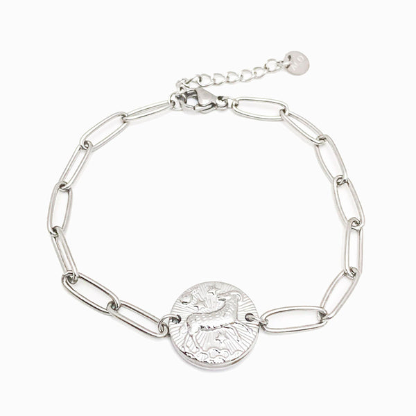 Pulseira aço inox prateado com signo carneiro