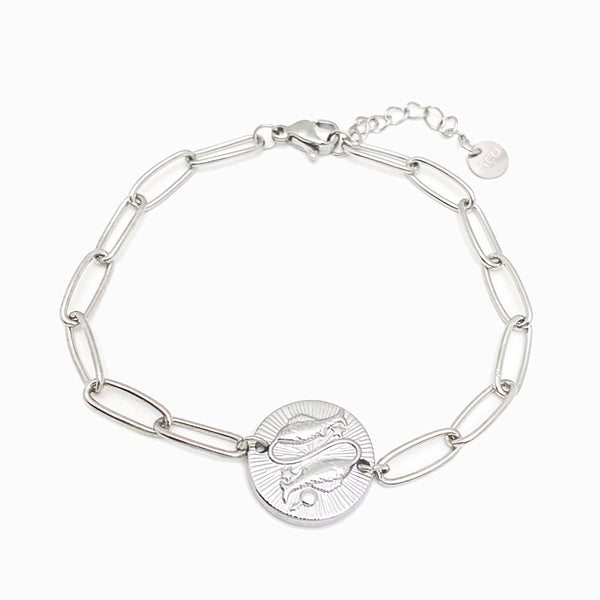 Pulseira aço inox prateado com signo peixes