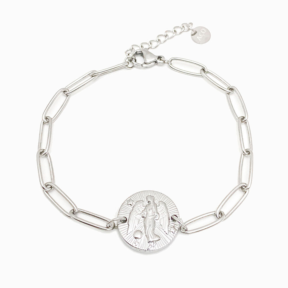 Pulseira aço inox prateado com signo virgem
