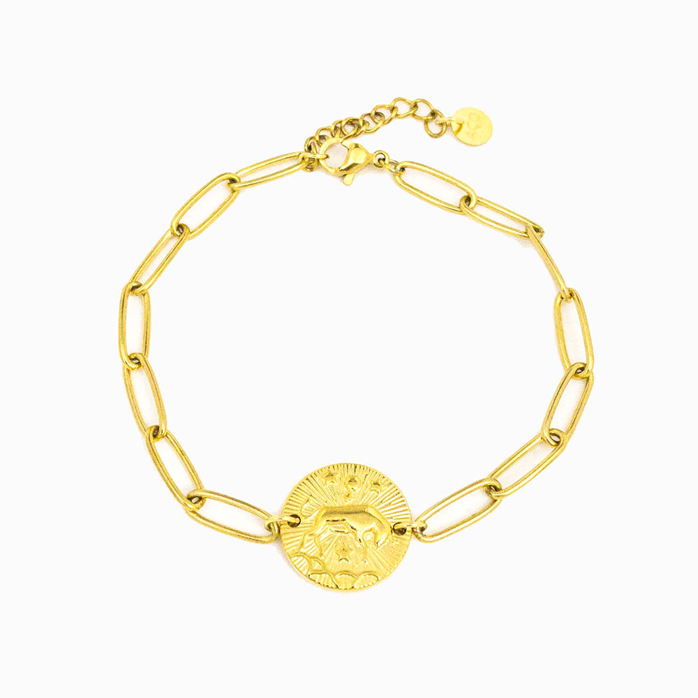 Pulseira aço inox dourado com signo touro