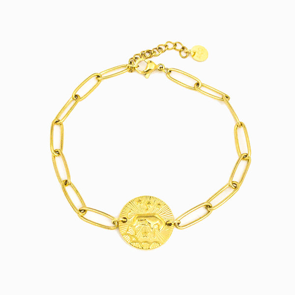 Pulseira aço inox dourado com signo touro