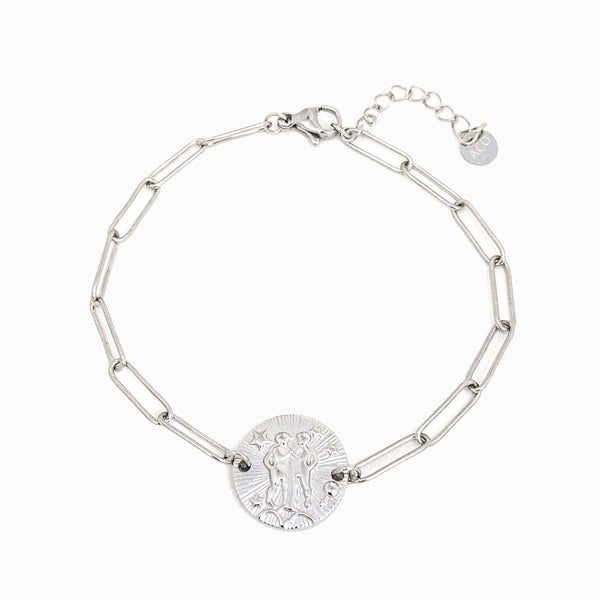 Pulseira aço inox prateado com signo gémeos