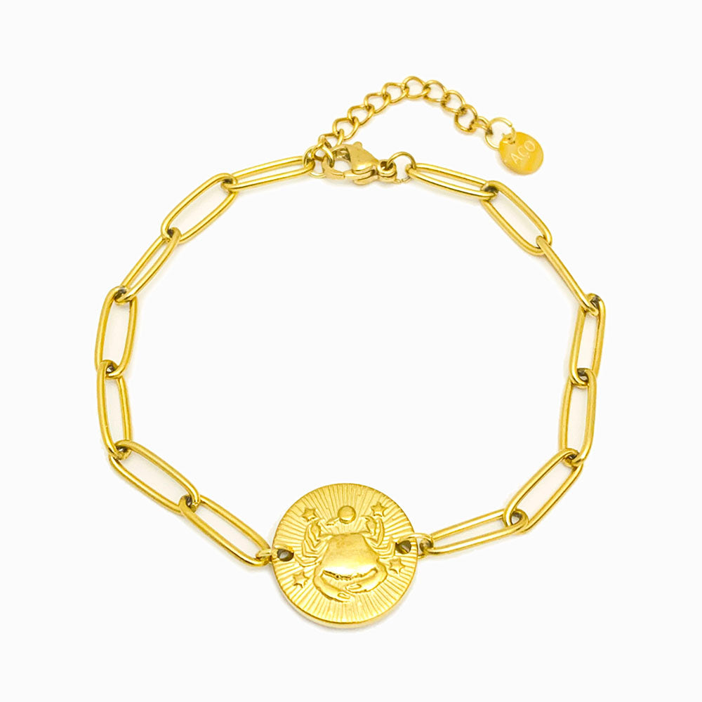 Pulseira aço inox dourado com signo caranguejo