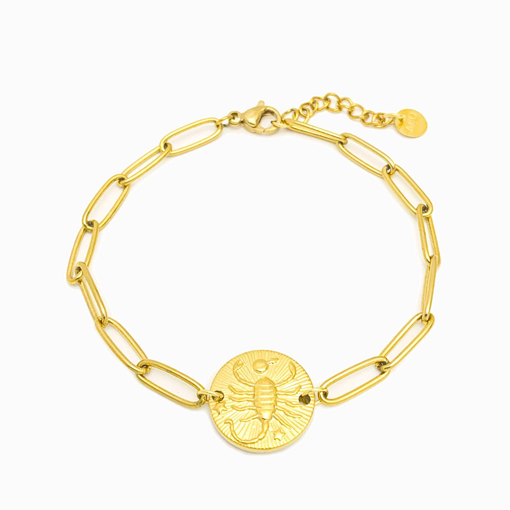 Pulseira aço inox dourado com signo escorpião