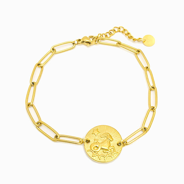 Pulseira aço inox dourado com signo capricórnio