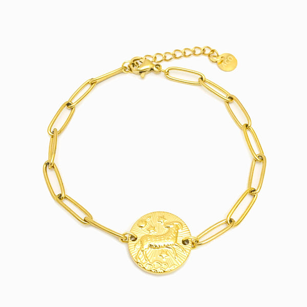 Pulseira aço inox dourado com signo carneiro