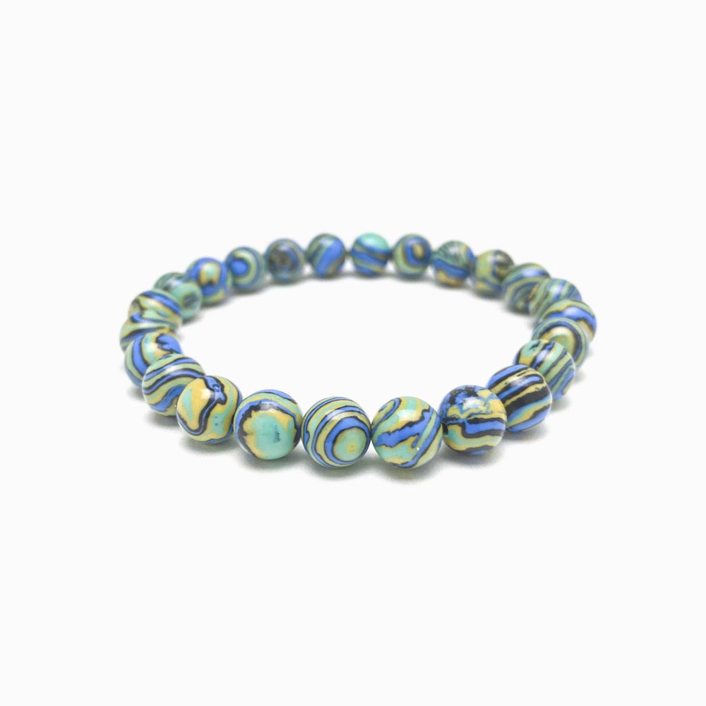 pulseira malaquita azul 8mm com fundo branco