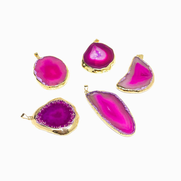 5 Pendentes Chapa de Ágata Rosa Choque