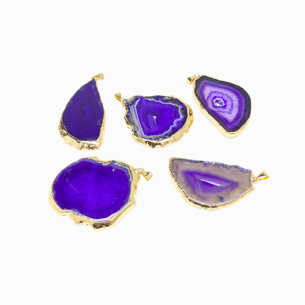 5 Pendentes Chapa de Ágata Roxa