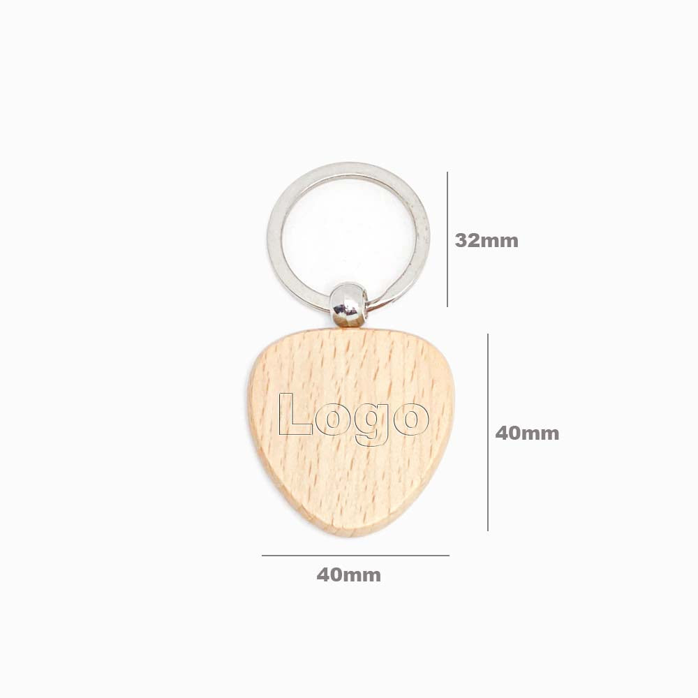 Porta-chaves de Madeira de Faia Coração 40x40mm com logo e Medidas