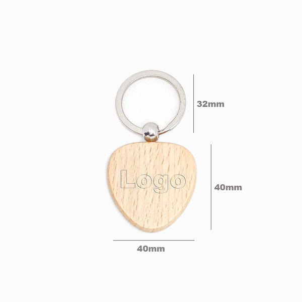 Porta-chaves de Madeira de Faia Coração 40x40mm com logo e Medidas