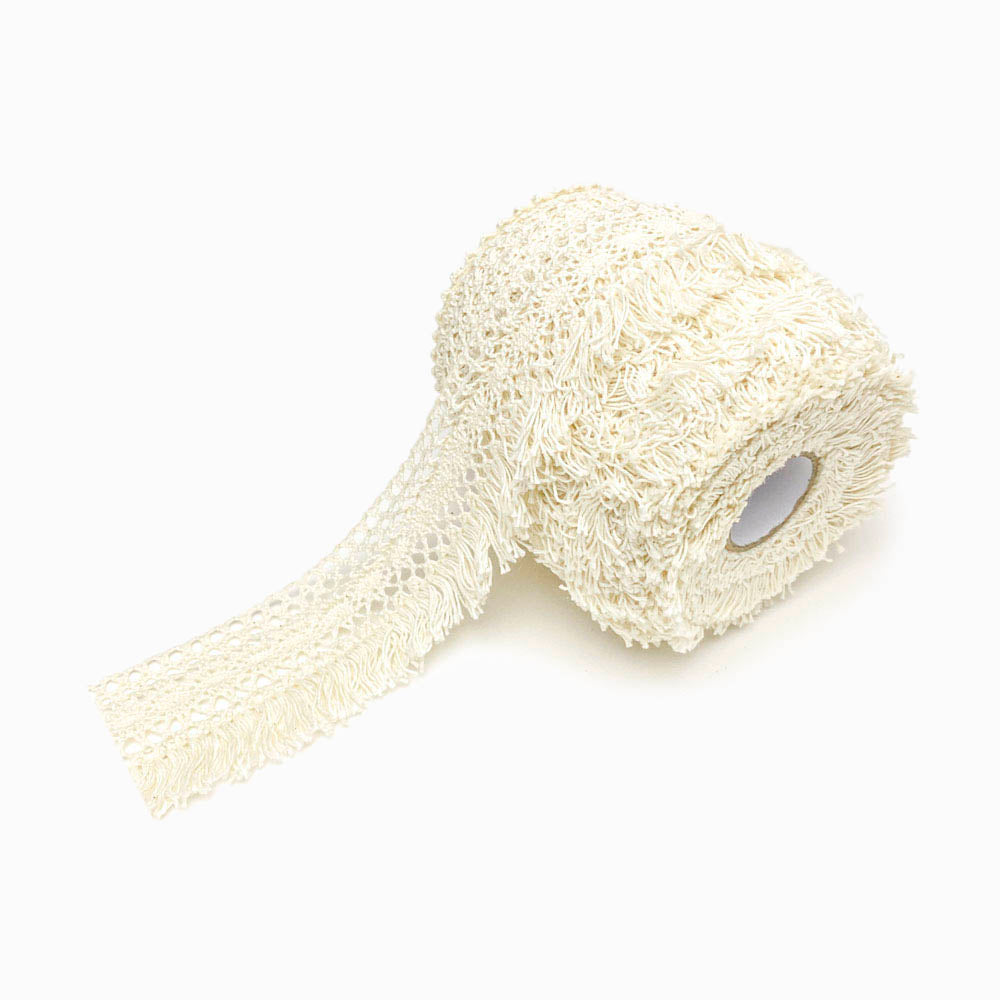Renda de Algodão com Franja Creme 45mm