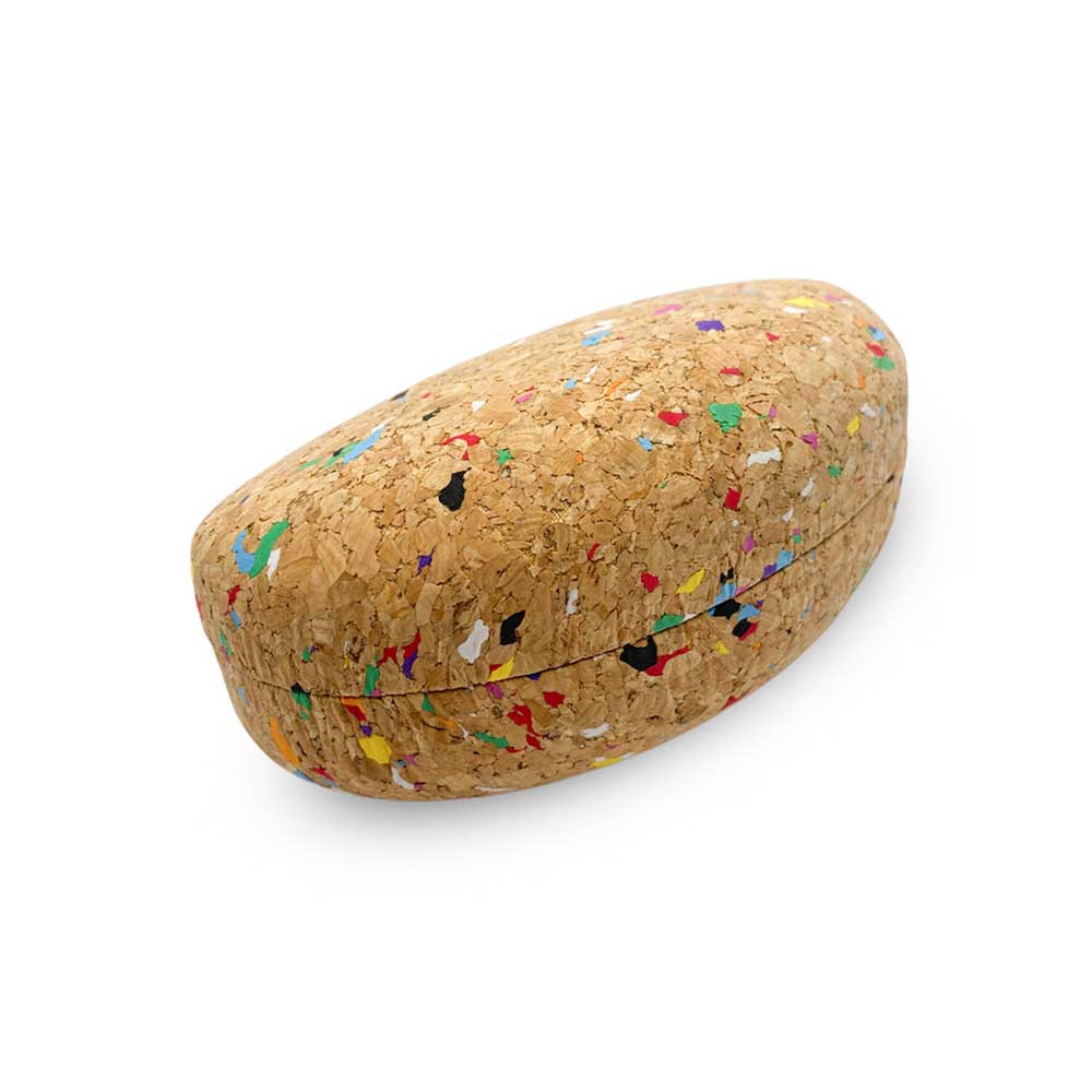 caixa para óculos em cortiça com pintinhas coloridas