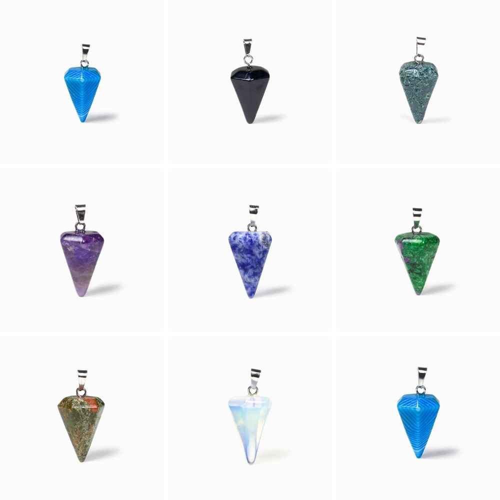 conjuntos pêndulo pedra semi-preciosa em forma de cone