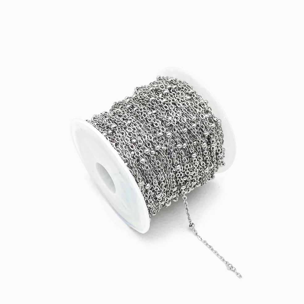 corrente aço inox elo oval com bolinha com fundo branco