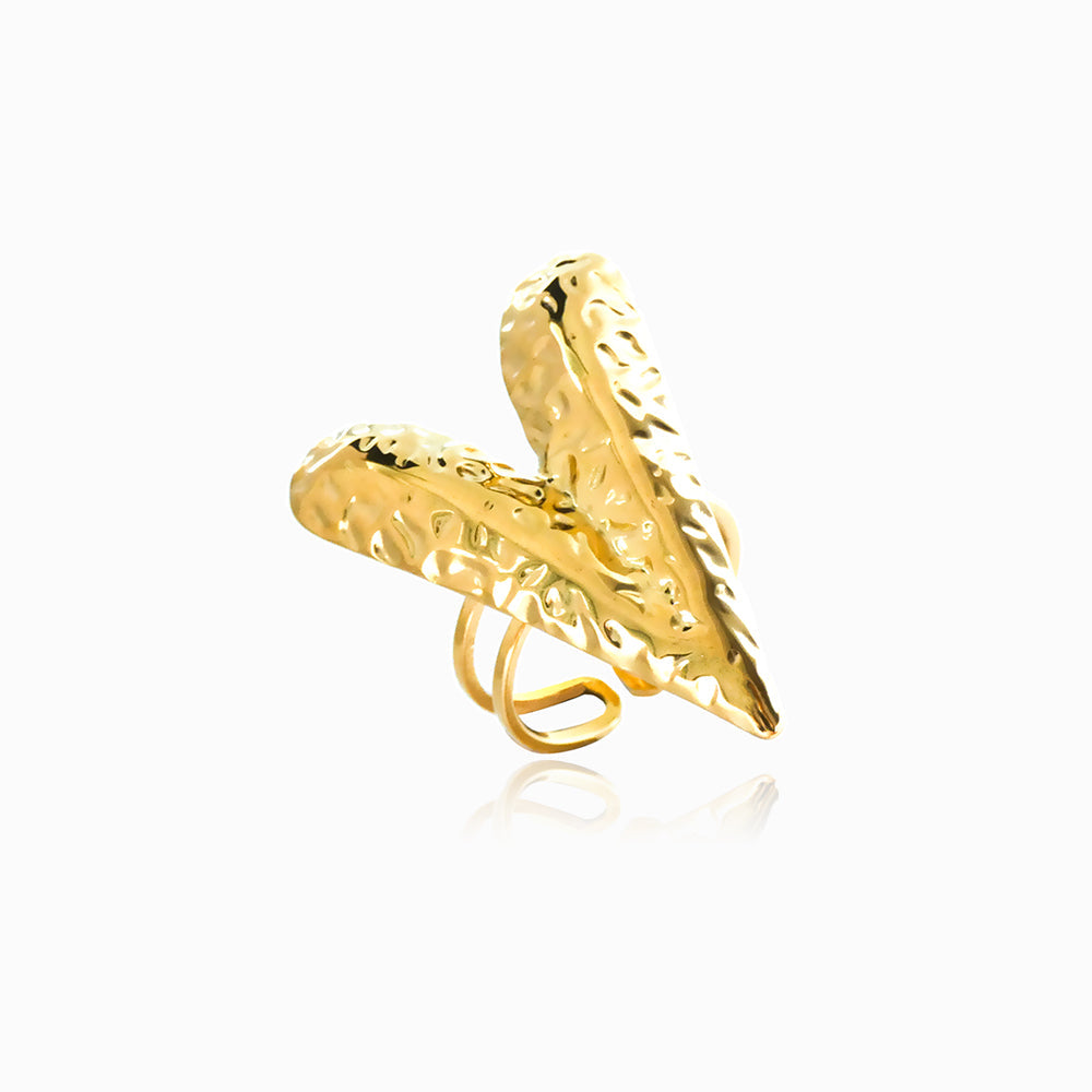 Anel Ajustável com Coração JZ1383 - Aço Inox Dourado