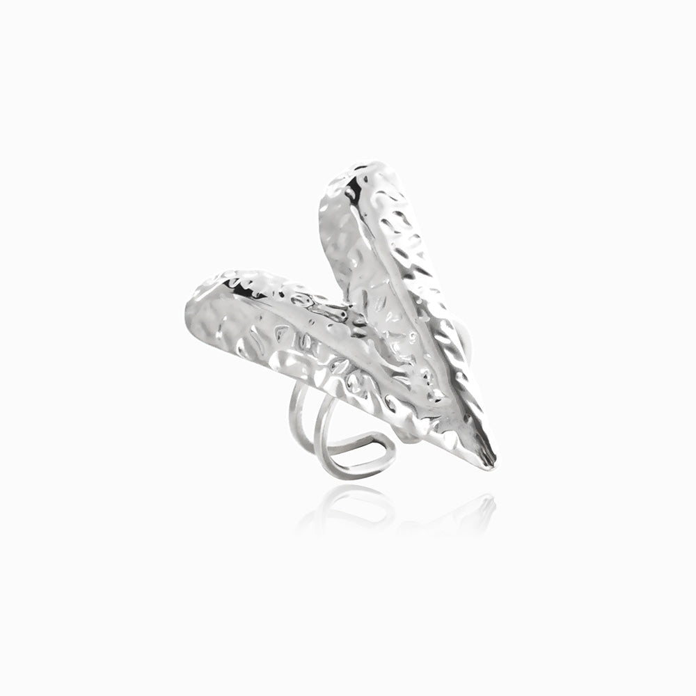 Anel Ajustável com Coração JZ1383 - Aço Inox Prateado