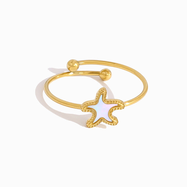 Anel Ajustável com Estrela JZ1473 - Aço Inox com Madrepérola