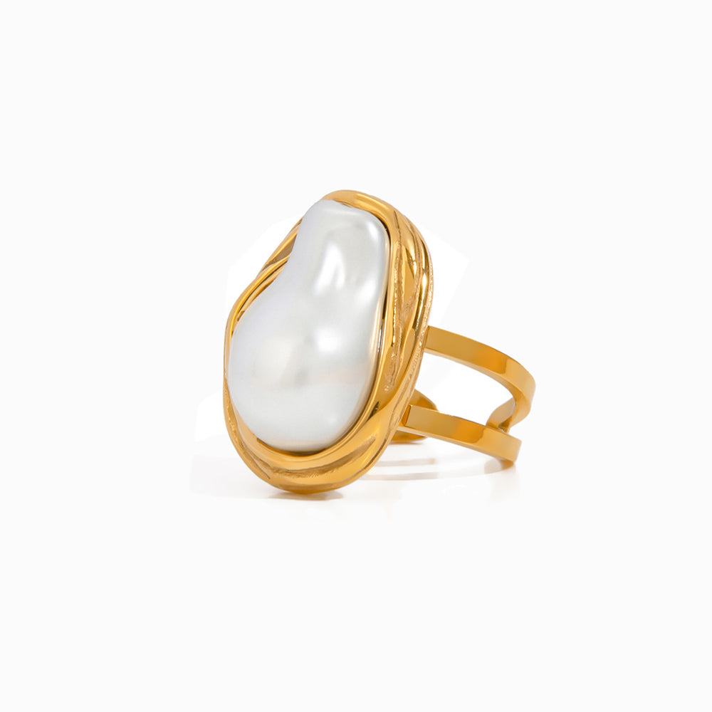 Anel com Pérola 17.8mm JZ1462 - Aço Inox Dourado