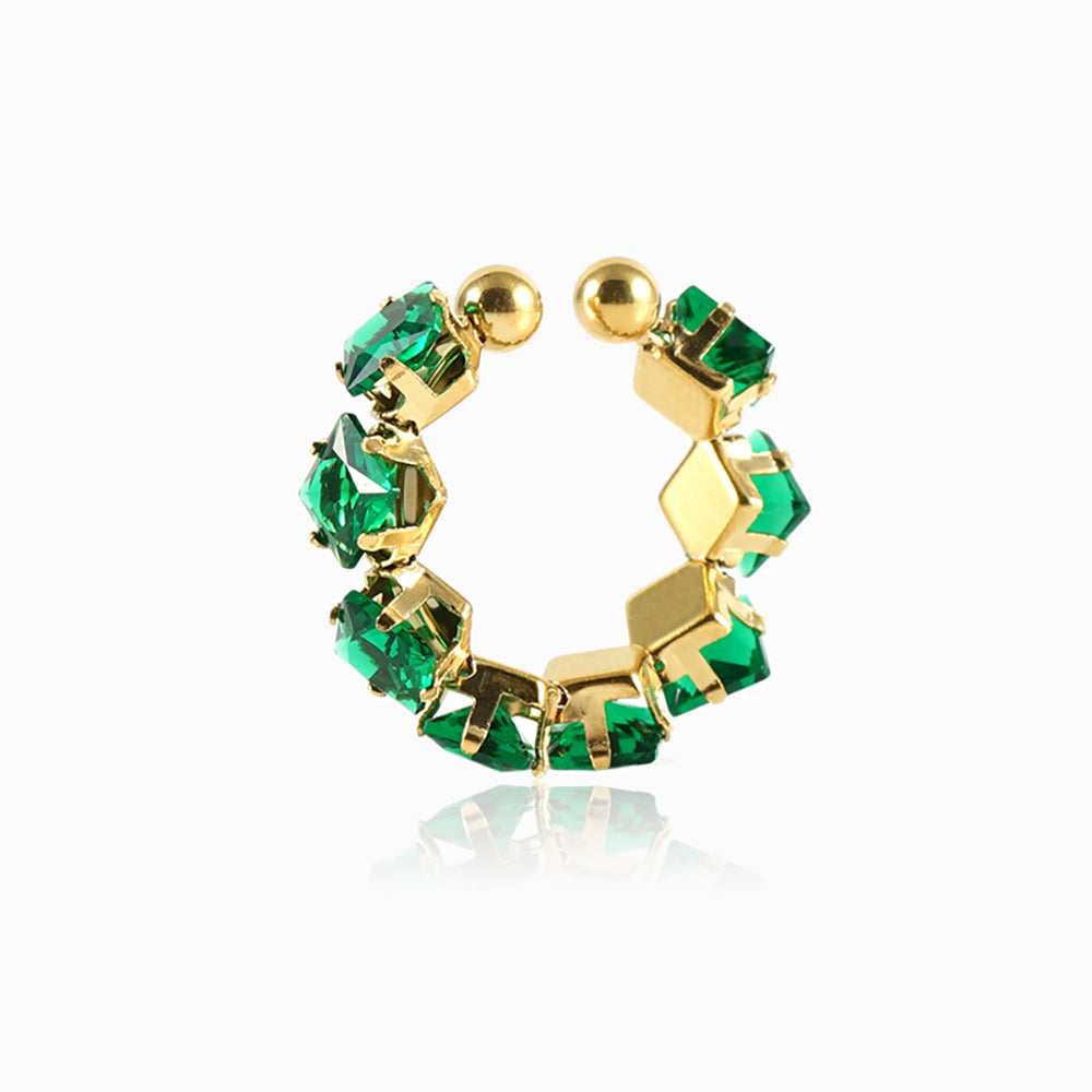 Anel Ajustável com Zircónia Verde JZ1494 - Aço Inox