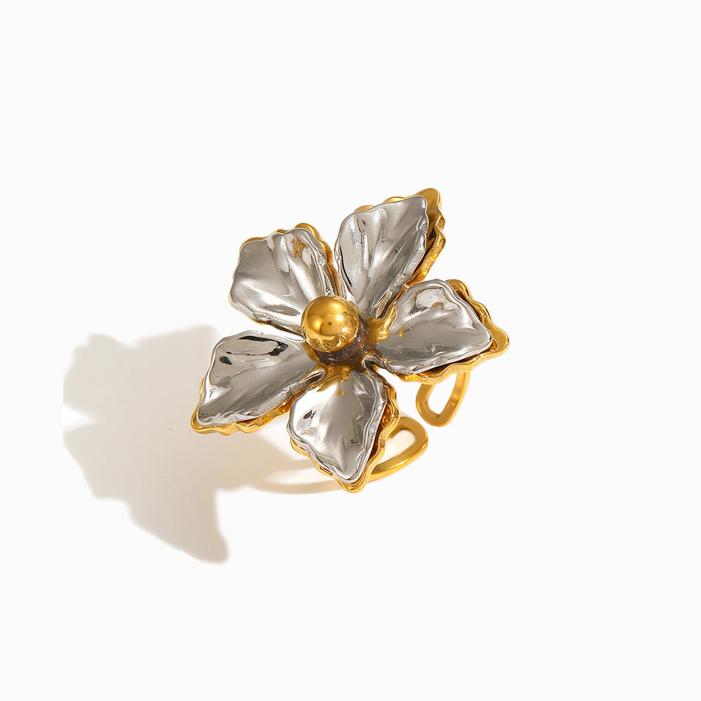 Anel Ajustável com Flor JZ1476 - Aço Inox