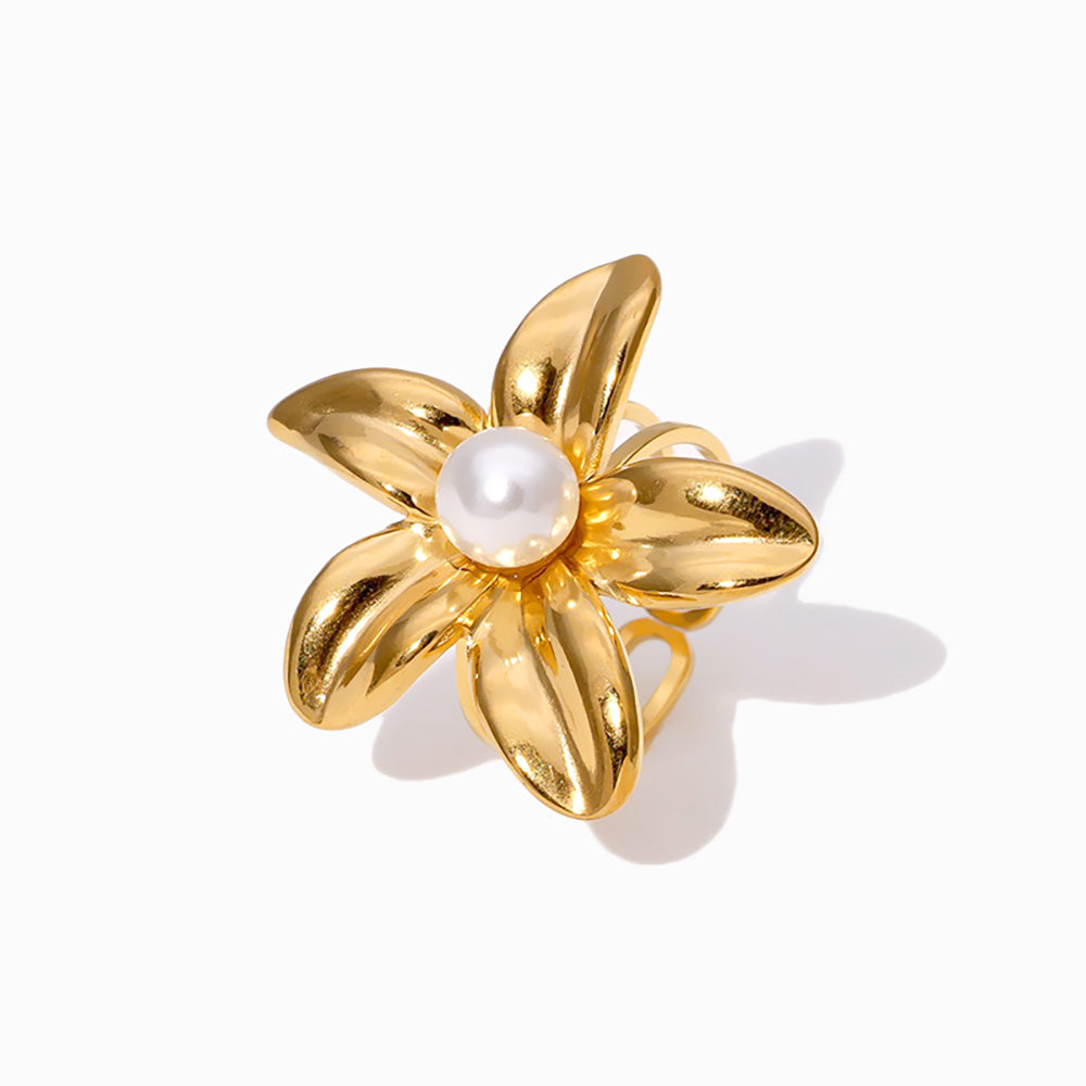 Anel Ajustável Flor JZ1513 - Aço Inox Dourado